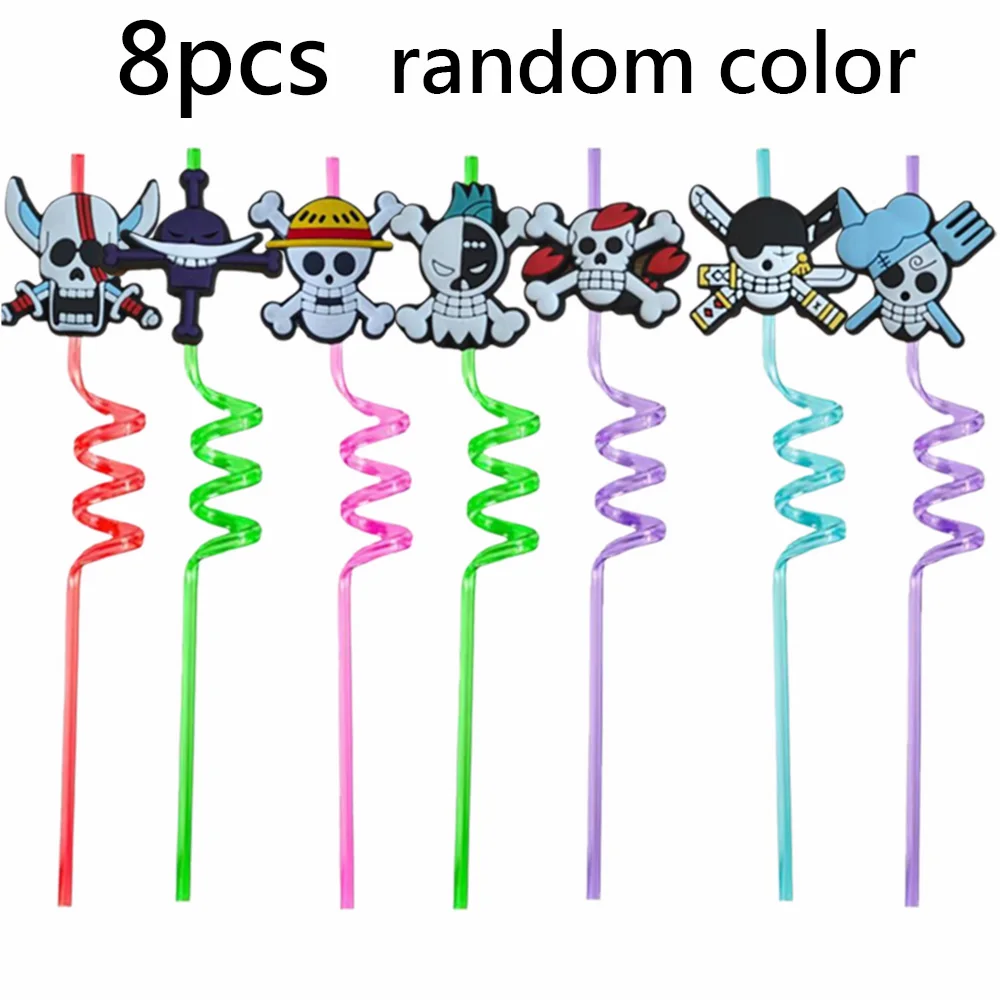 8Pcs Pirate Party Halloween Favors Reusable Plastic Straws for Pirate Themed Birthday Party Supplies Decorations