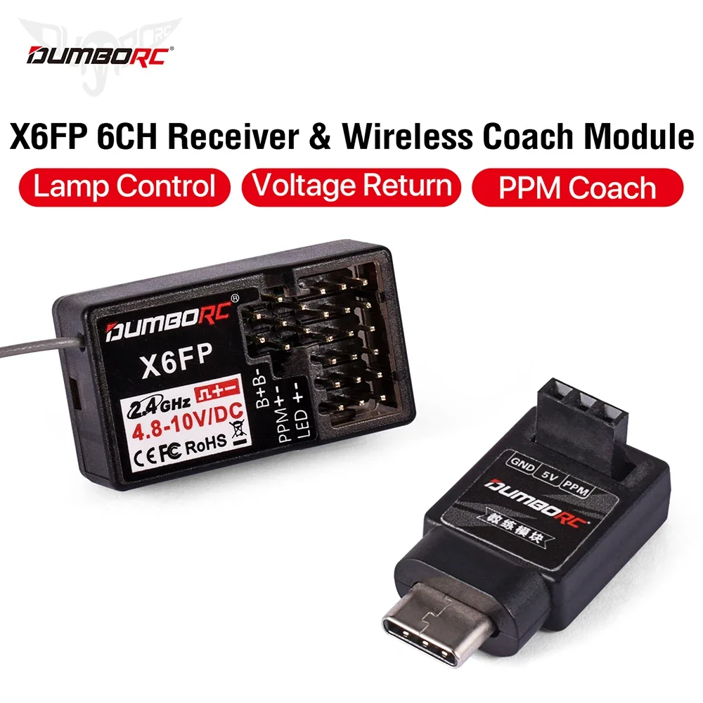 DUMBORC RC Receiver  X6FP Wireless Coach Module 6CH Lamp Control Voltage Return for 2.4GHZ Transmitter X5P/X6PM/X10P/X6P RC Car