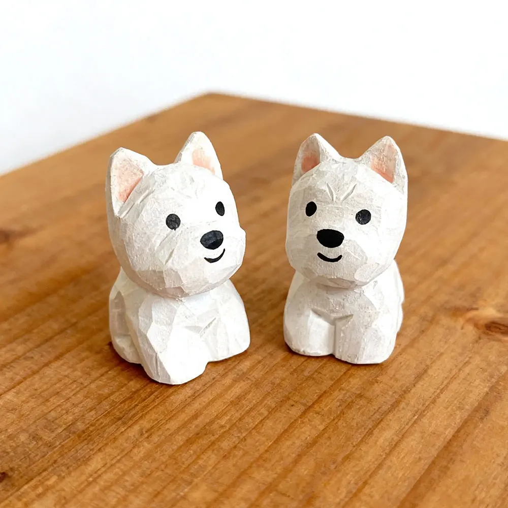 Hand Carved Wooden West Highland White Terrier Figurine Westie Dog Statue Cute Animal Tabletop Ornament Desk Home Decor Gift