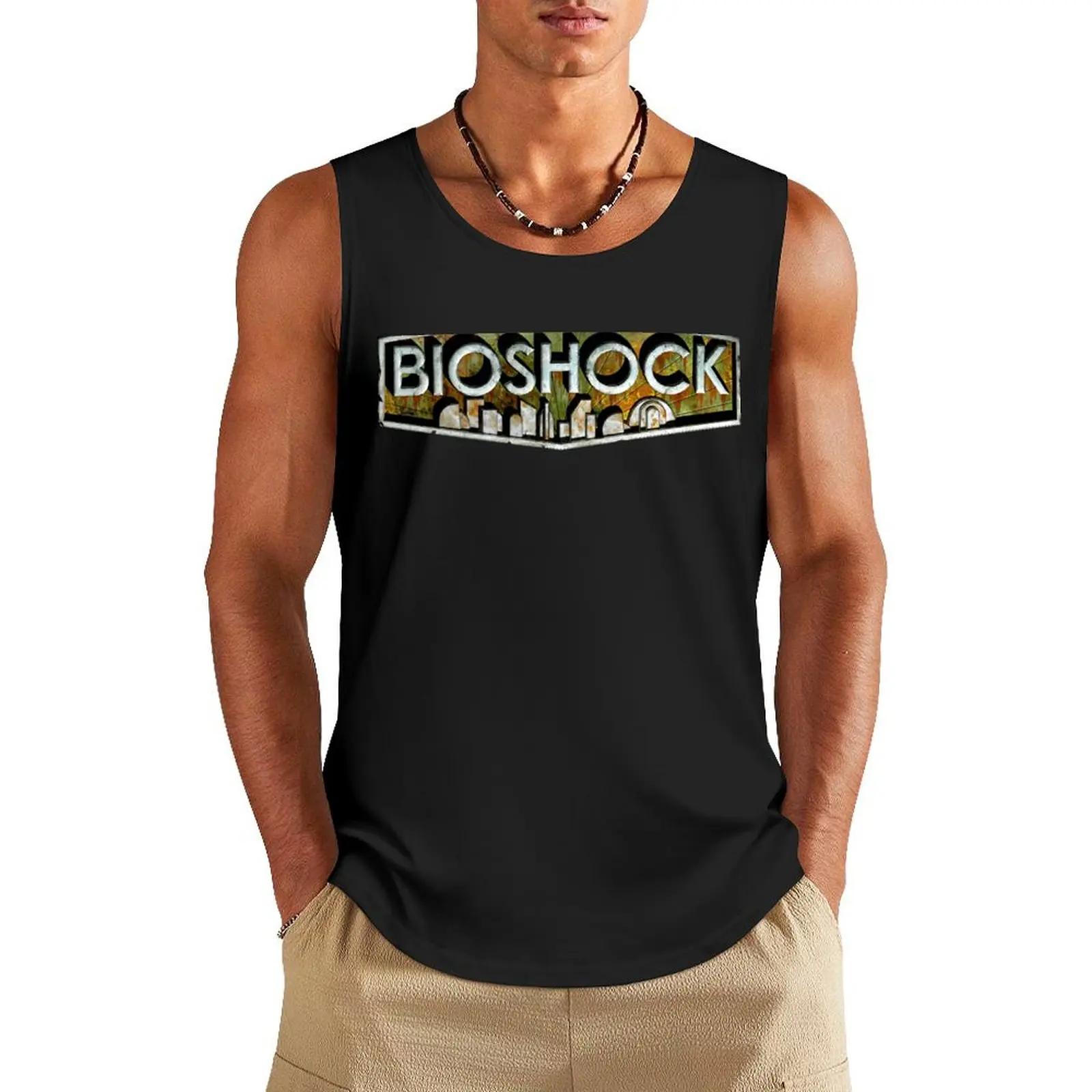 Upscaled BioShock Logo Tank Top singlet for men Men's sleeveless gym shirts bodybuilding men