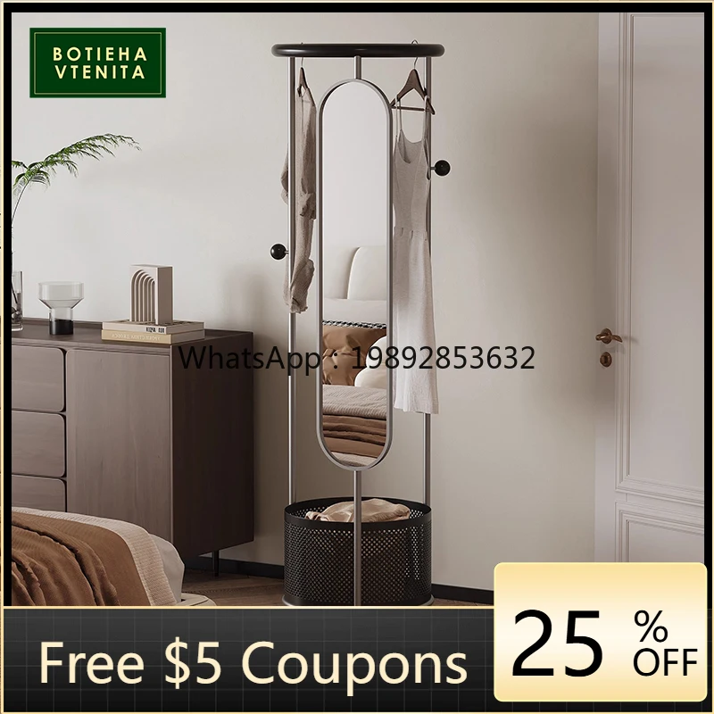 

LYY Floor Full-Length Mirror for Home Bedroom, Movable Rotating Dressing Rack with Integrated Hat Rack