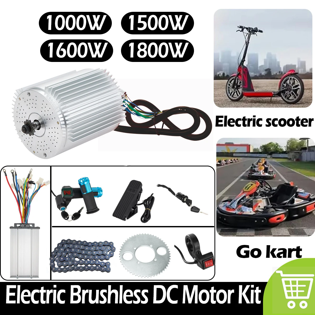 Kunray 1000W/1500W/1600W/1800W Electric Scooter Conversion Kits E-bike Brushless DC Motor with Controller and Aluminum Heat Sink