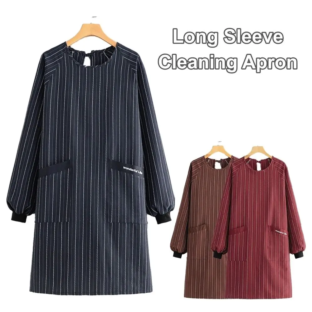 

New Polyester Cotton Long Sleeve Apron Stain Resistant Breathable Kitchen Cover Up Waterproof Cleaning Apron Kitchen Use