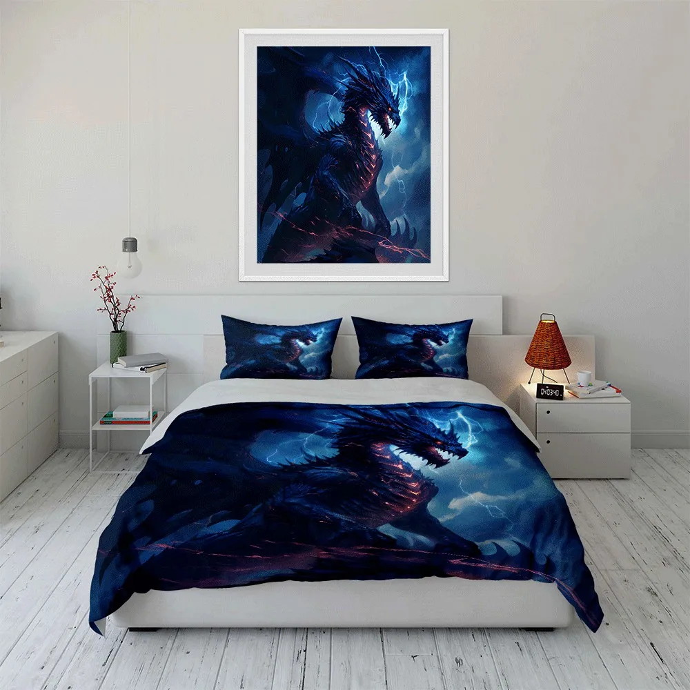 Epic Dragon Battle Fantasy Artwork Exquisite three-piece bedding set gift for kids and adults