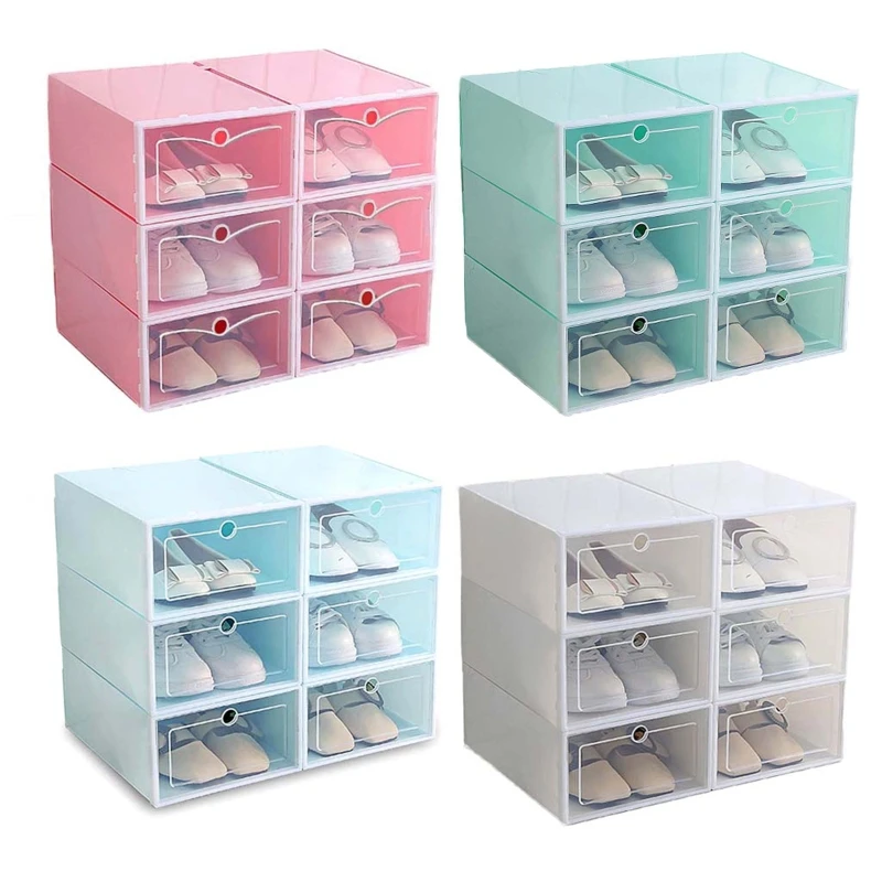 

6Pcs Plastic Shoe Box Stackable Foldable Shoe Drawer Storage for Case