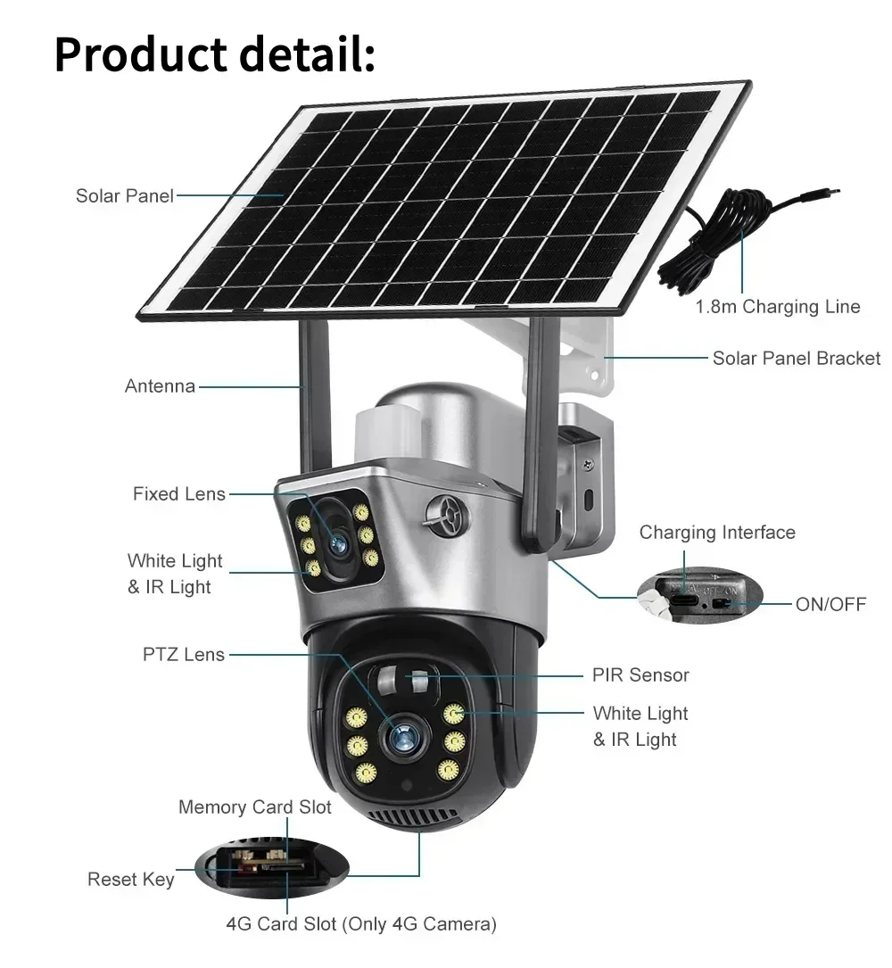 Imagem -06 - Cartão Sim Bateria Solar Câmera ao ar Livre sem Fio Wifi ip Cam Lente Dupla Tela Dupla Proteção de Segurança Vigilância Cctv 4k 8mp 4g