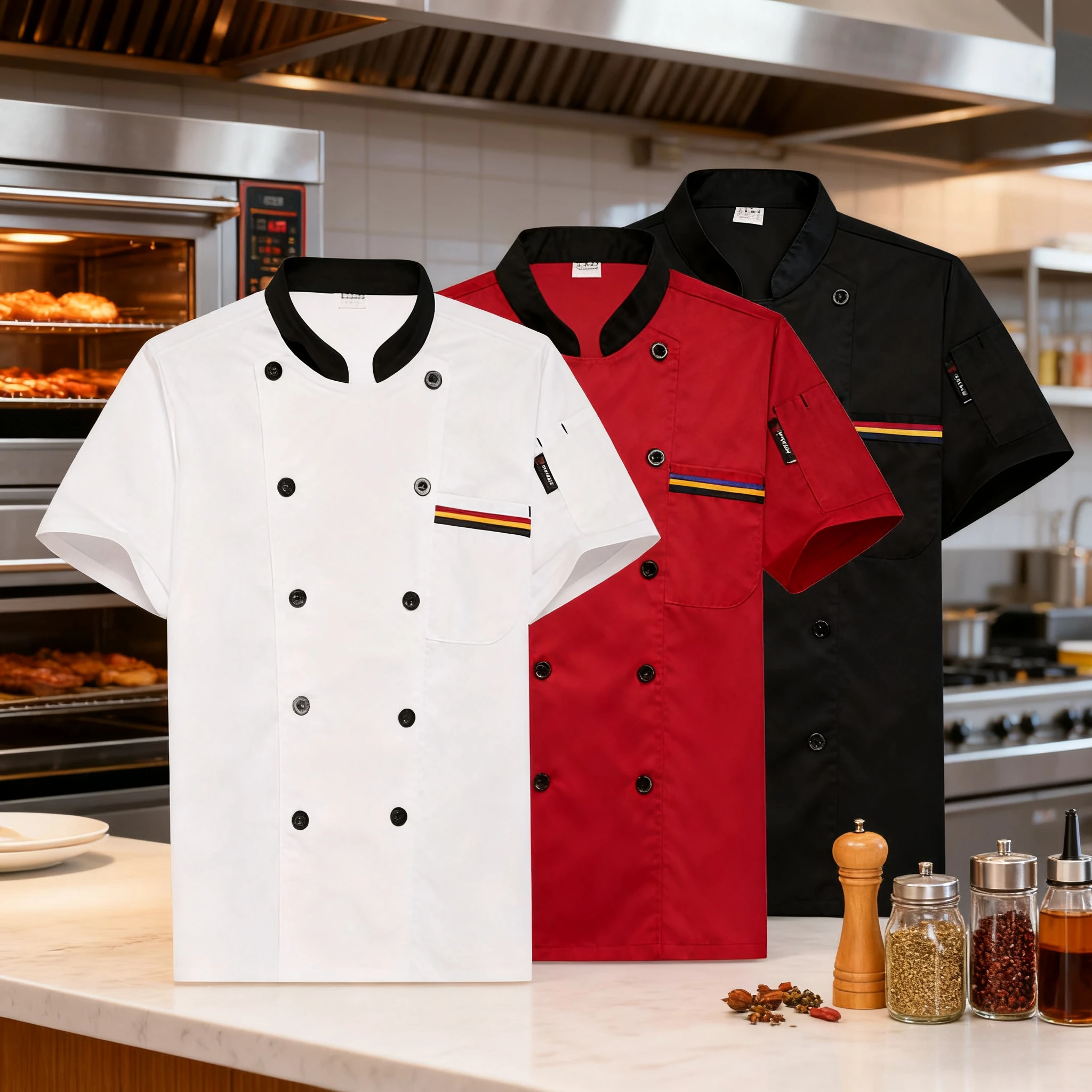 

Kitchen Breathable Workwear Chef Overalls Short Sleeves Summer Thin Cake Shop Pastry Chef Men and Women Chef Uniforms
