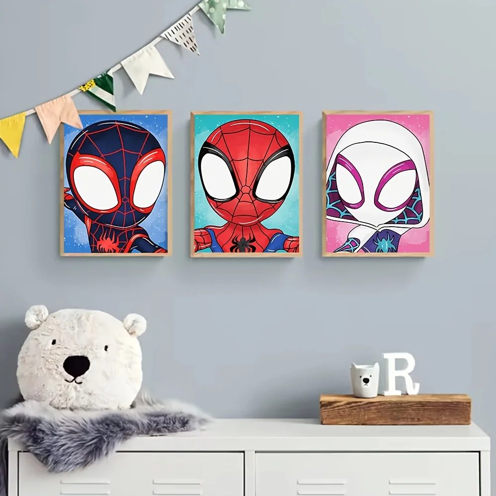 Póster de superhéroes de cómics de Marvel sin marco, impresión de Spidey y sus increíbles amigos, pintura en lienzo, Spider-Man, Peter Parker, 3 uds.