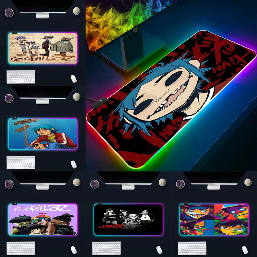 

Classic band Gorillazs RGB Pc Gamer Keyboard Mouse Pad Mousepad LED Glowing Mouse Mats Rubber Gaming Computer Mausepad