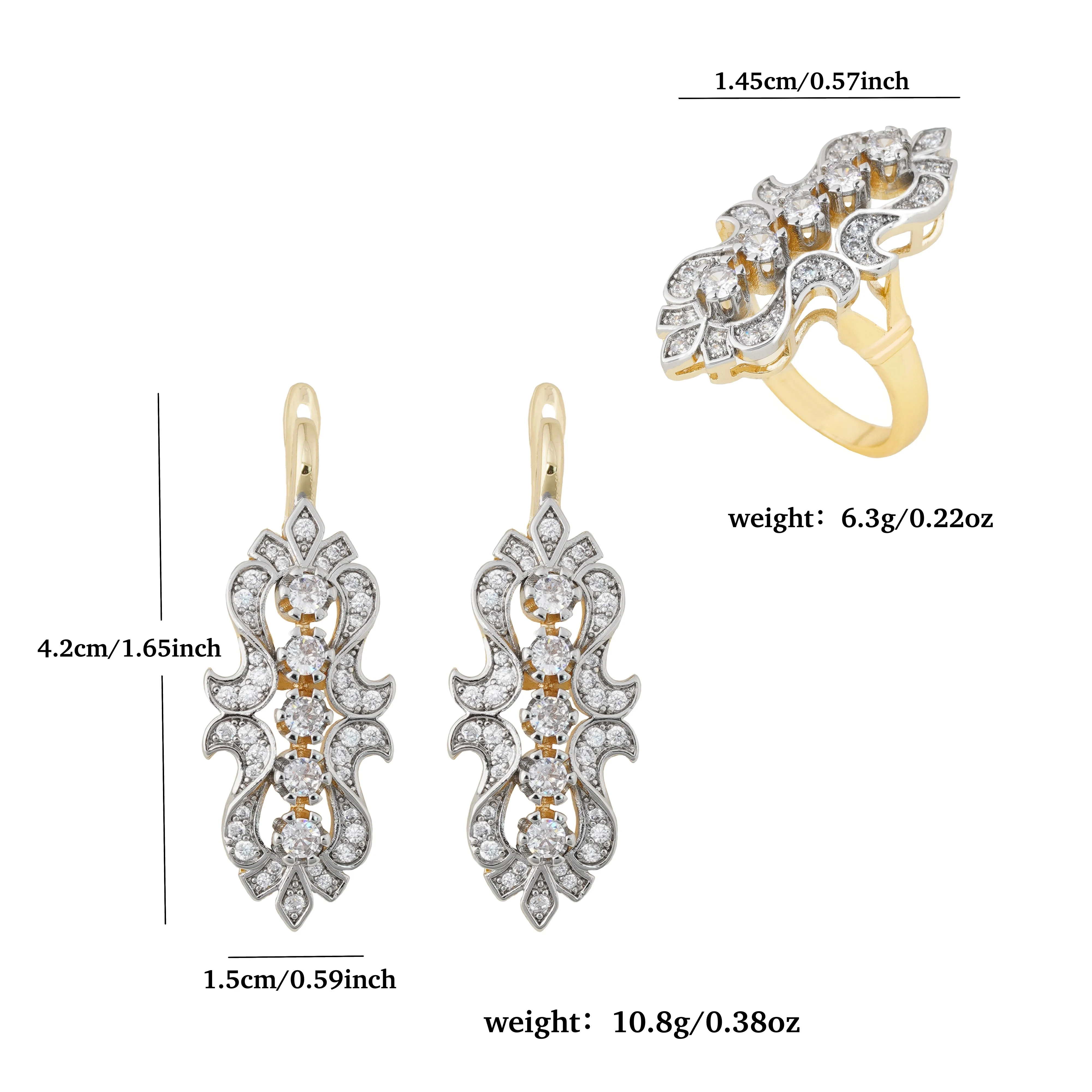 LUYIN Selected Bohimian Style Brilliant Design Earrings Ring Set For Woman Copper Plated 14K 2 Color Party Wedding Delicate Gift