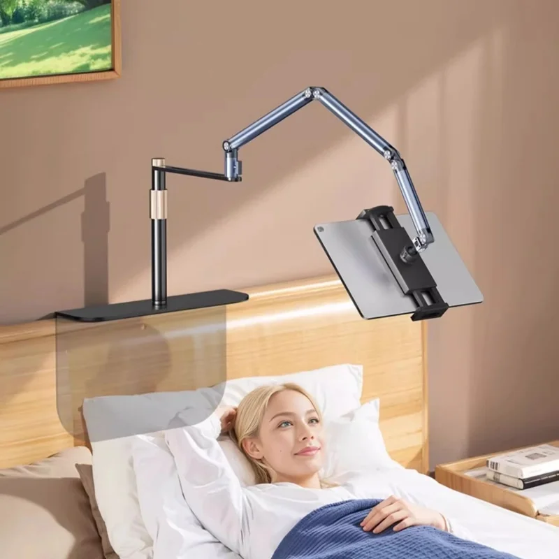 

Foldable Phone Tablet Holder for Bed Sofa Desktop 360° Swivel Metal Arm Clamp Mount for iPad Air Pro 4.7-12.9" Devices Hand-Free
