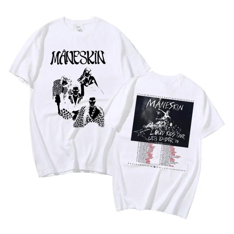 Italian Rock Band Maneskin Louds Kids Gets Louder Tour Double Sided Print Tshirt Men Women's Vintage Gothic Oversized T-shirts