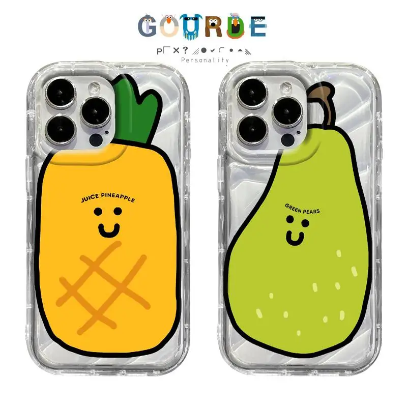 Gourde Cute Couple Pineapple and Duck Pear Pattern Phone Case for Iphone 15 14 12 13 11 Pro Max IP 7 8 Plus Iphon X XS XR Xs Max