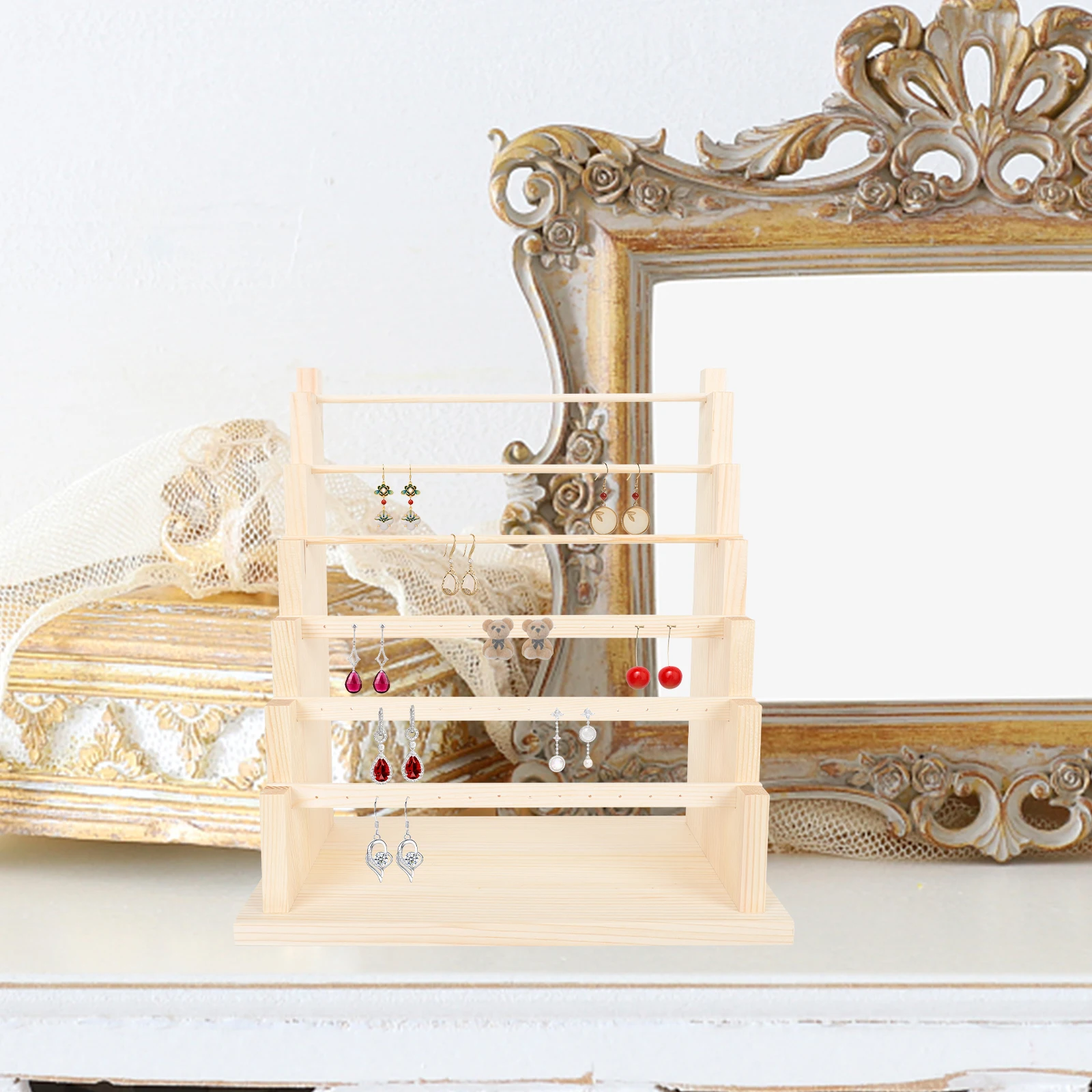 

Wooden Jewelry Display St Multi Layers Storage Rack Earrings Holder Home Decor Durable Craft Practical Function