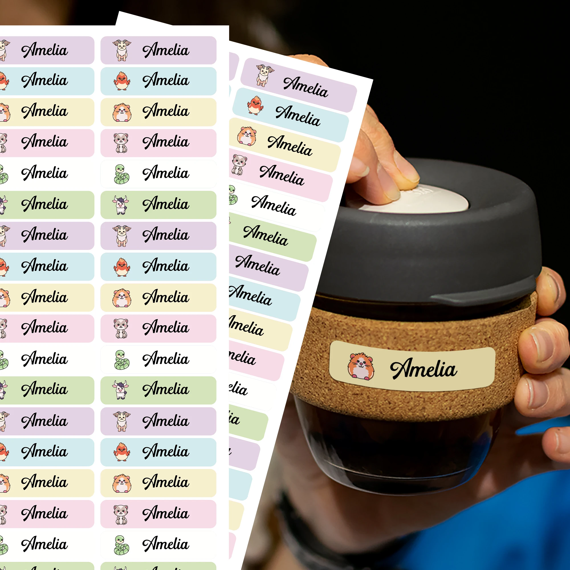 Personalized Name Tags Stickers Custom Waterproof Kawaii Stickers Decals First Name Label For Children School Stationery Bottle