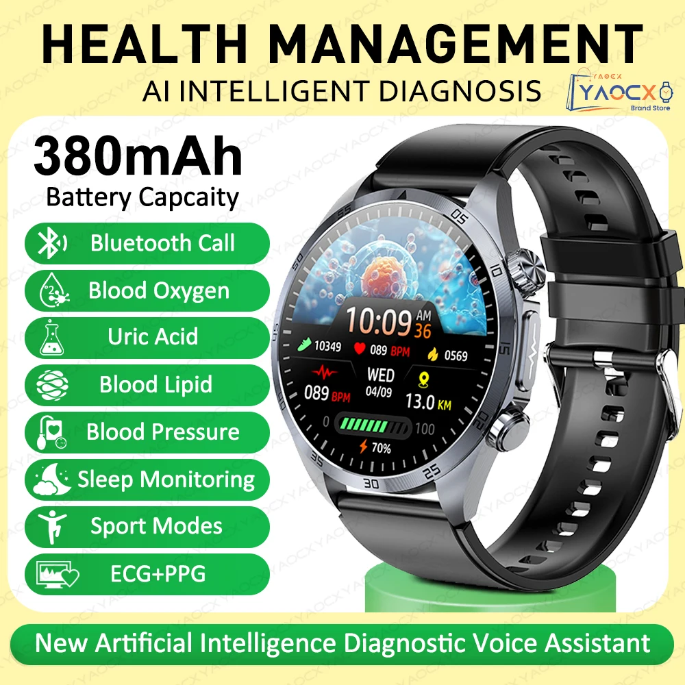 2026 Gloednieuwe upgrade Gezondheidscheck Smartwatch ECG Bloedlipiden Urinezuur Lichaamsvet Sport Waterdichte Smartwatch Voor Mannen en Vrouwen