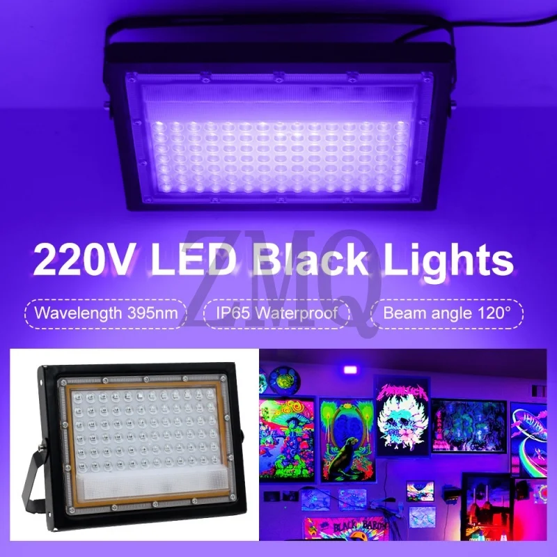 

УФ-черный свет 50 Вт 100 Вт уличный светодиодный прожектор Черный свет Светодиодный прожектор 395 нм Лампа для дискотек Glow Party Stage Light