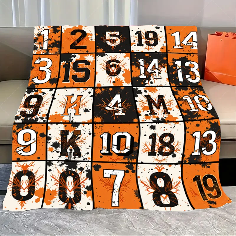 

1pc Flannel Blanket Vibrant Orange & Black Splatter Bingo Blanket for Cozy Game Nights