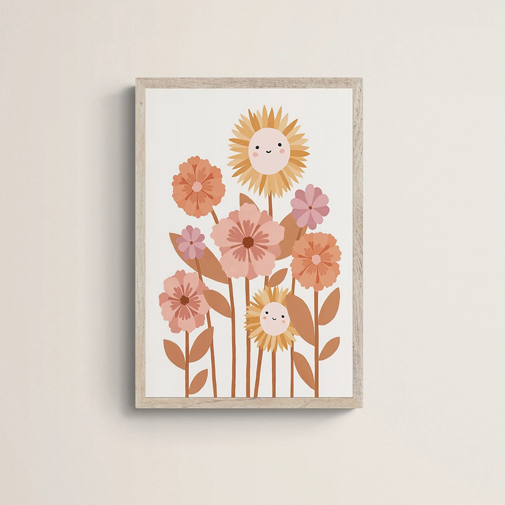 Colorful Rainbow Sun Cloud flower Poster Prints Wall Art Boho Style Canvas Painting for Child Nursery Decoration Girl Room Art