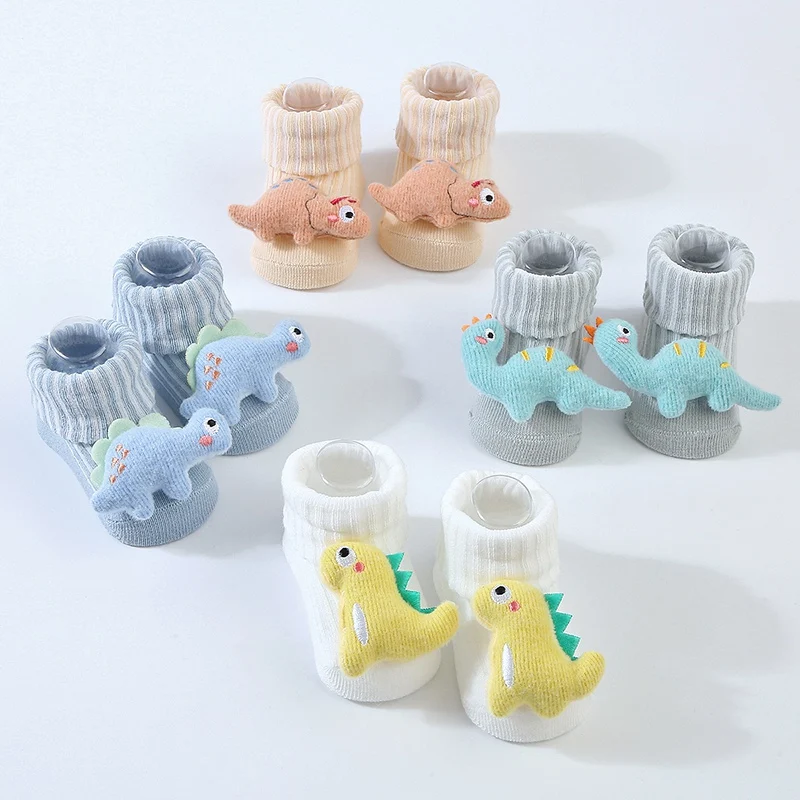 Cartoon Baby Socks Autumn Winter Newborn Plush Dinosaur Thick Warm Stocking Infant Anti-slip Floor Terry Sock