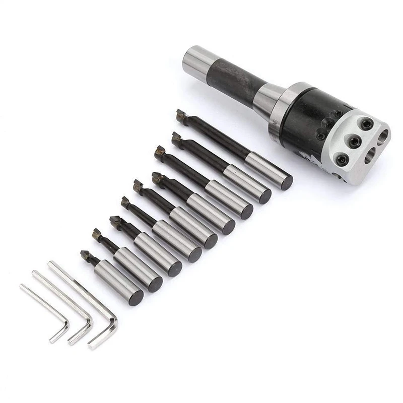 2 Inch Boring Head R8 Shank Holder Boring Head Set With 1/2 Inch Indexable Boring Bars 13 PCS Carbide Boring Head Tool Set