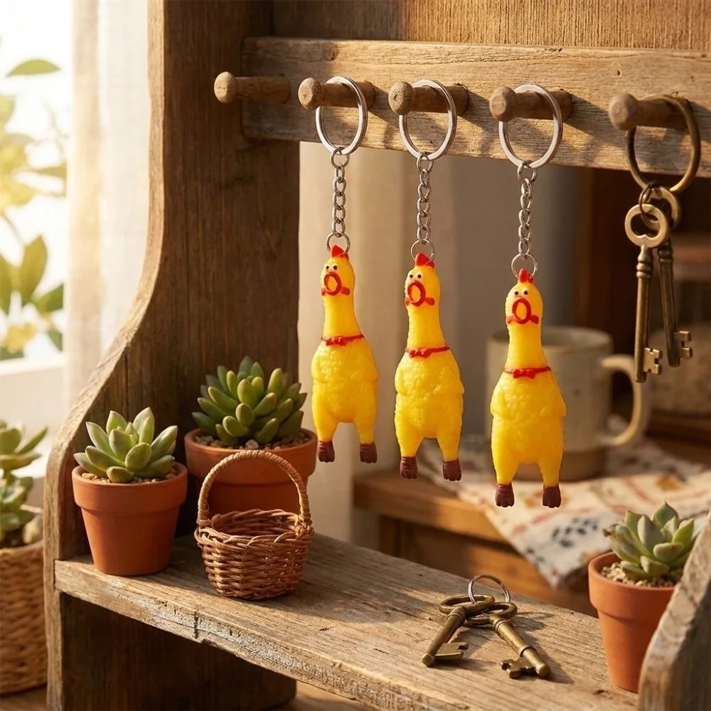 3 pcs Funny Screaming Chicken Keychain Bag Charms Hanging Decor Screaming Hens Pendant Creative Chicken Key Ring Keys Decor