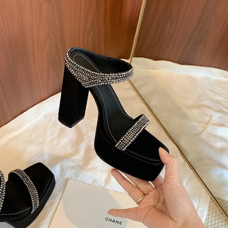 MKKHOU Fashion Sandals Women's New High Quality Pearl Shoes Square Head Thin Belt Open Toe High Heel Sandals Summer Women Shoe