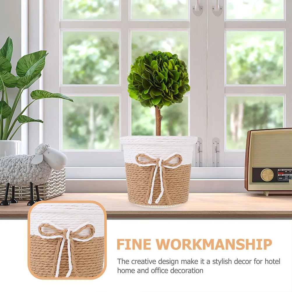 

4Pcs Imitation Woven Planter Flower Pots Paper Rope Decorative Plant Container Home Office Garden Decoration Gardening Flowerpot