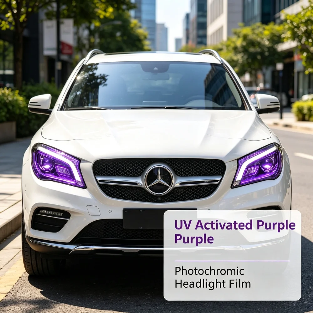 Black/purple TPU Photochromic Headlight Film Suitable For Any Car Light Decoration, Scratch Resistant, and Protective Stickers view 3