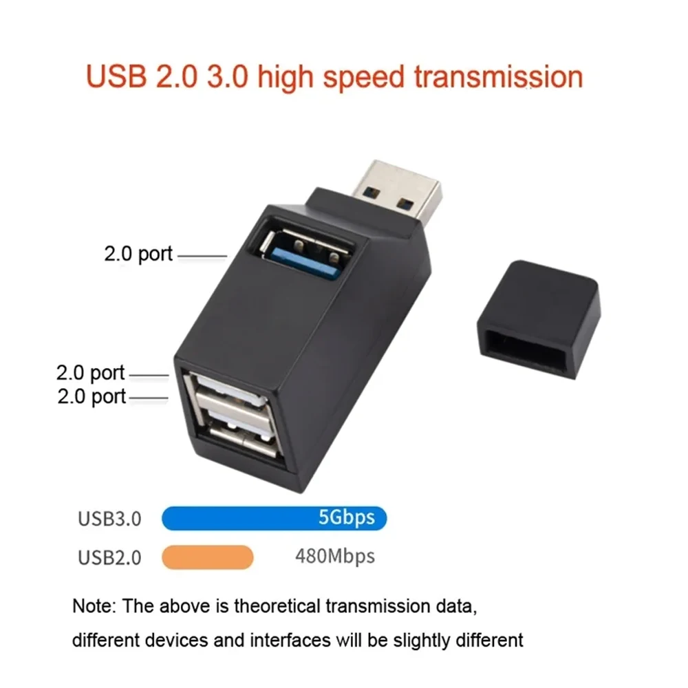 KEBIDUMEI USB 3.0 HUB Multi Port USB Splitter 1 to 3 Ports High Speed Data Transmission Adapter Card Reader Computer Accessories