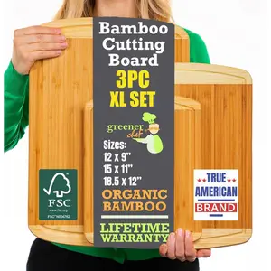 Bamboo Cutting Boards for Kitchen Set of 3 with Lifetime Replacements Premium Extra Large Wood Chopping Boards with Juice Groove