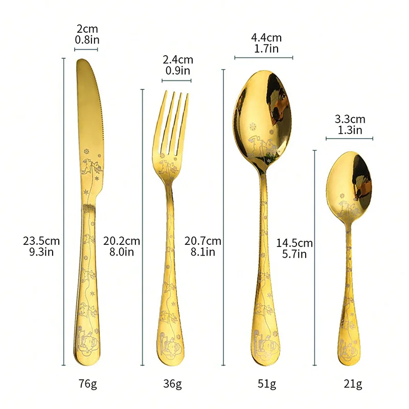 4 قطعة أدوات المائدة الفولاذ المقاوم للصدأ أواني الطعام مجموعة عيد الميلاد مجموعة أدوات المائدة سكين شوكة ملعقة قهوة مرآة طقم ملاعق هدايا عيد الميلاد #6