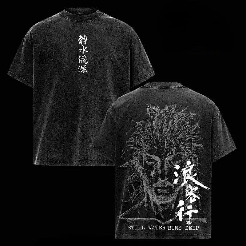 Anime Vagabond Miyamoto Musashi Graphic T Shirt Men Oversized Clothing Casual Cotton Tshirt Vintage Washed T-shirt Harajuku Tops