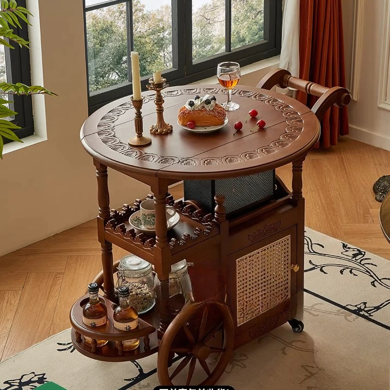 

French medieval style movable small side table American retro cart coffee table folding household