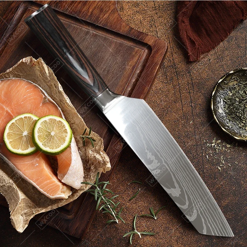 WXCOO Japanese Kitchen Knives High Carbon Steel Knife Set Meat Cleaver Boning Knife Santoku Butcher Carving Knife with Sheath image 5