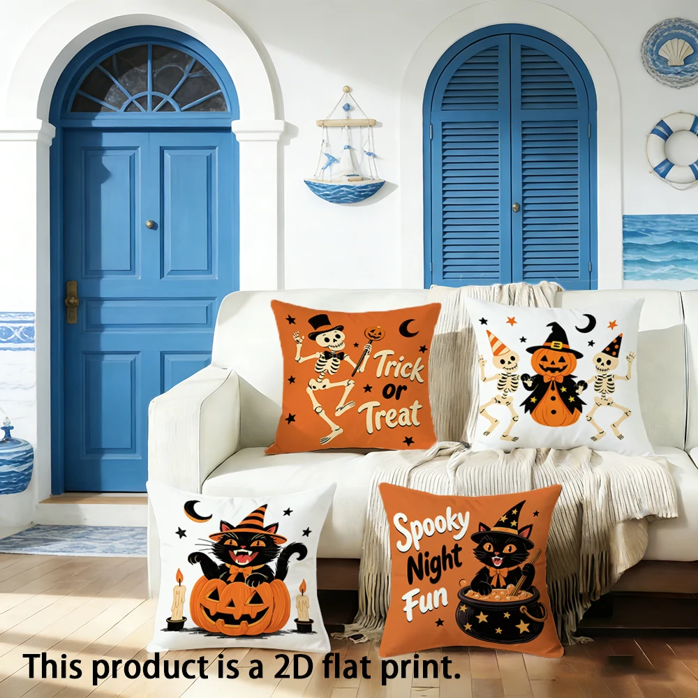 1pc Halloween Cute Witch Black Cat Skeleton Pumpkin Throw Pillow Covers Spooky Season Home Decor Cushion Cases
