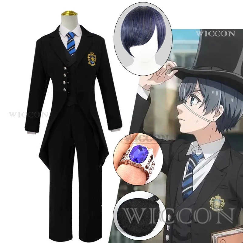 2024 Anime Black Butler Cosplay Costume DK School Uniforms Unisex Activity Party Role Play Clothing ring wig blindfold suit set