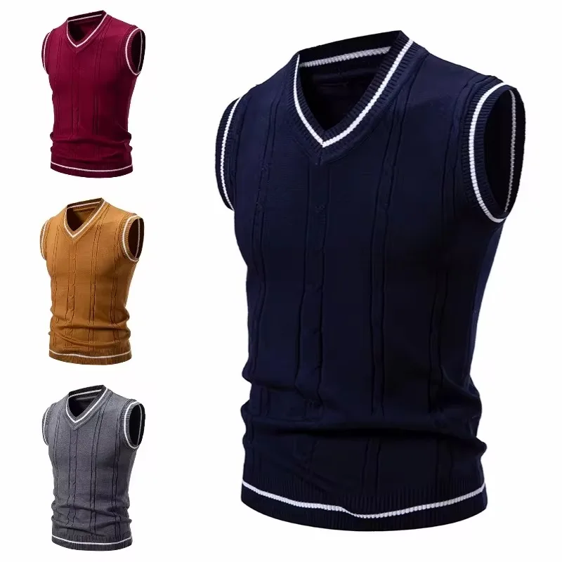 Autumn and Winter New Men's Warm Sweater Vest Fashionable Casual College Style  Knitted Sweater