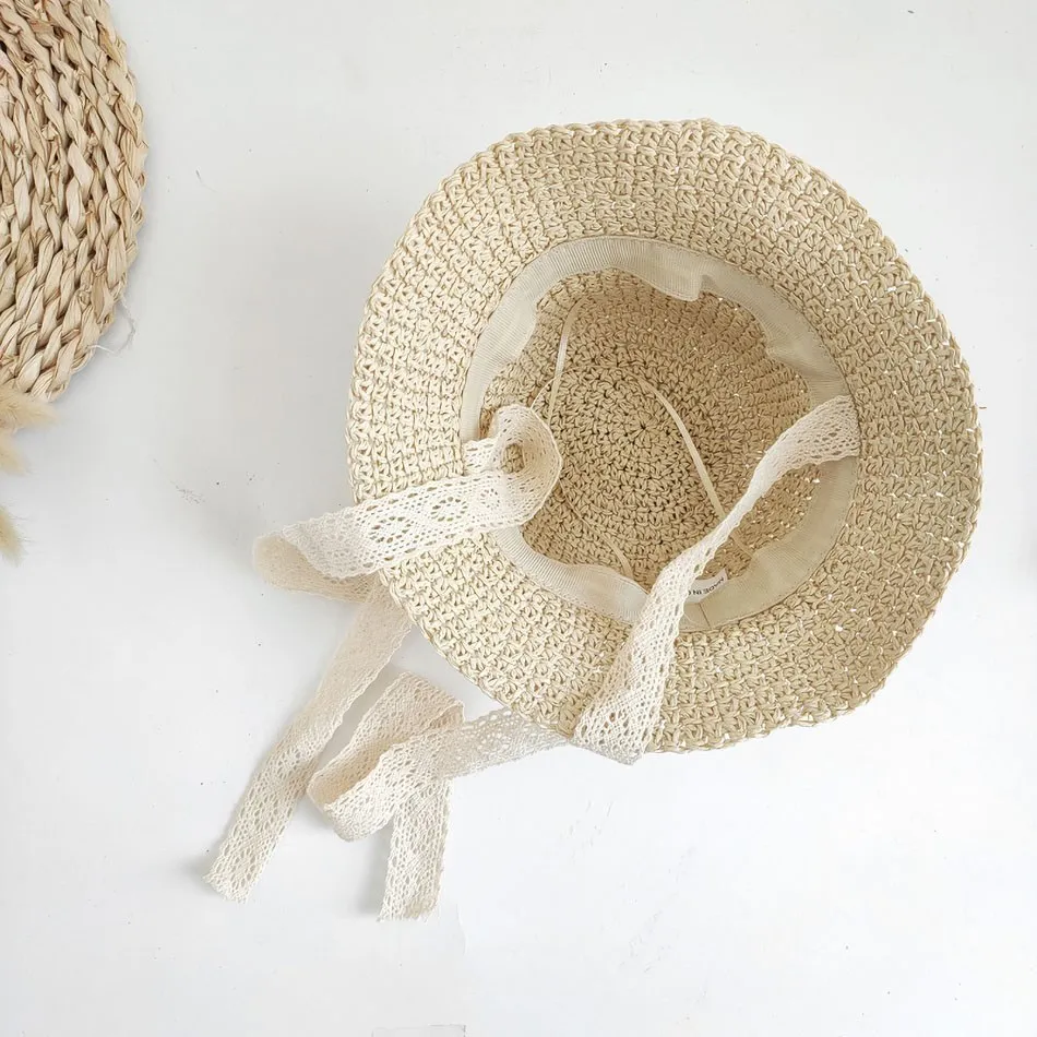 Baby Straw Hats Children Summer Sun Hat Kids Breathable Lace Princess Adjustable Panama Hat Girl Fashion Outdoor Strawhat 1-6T