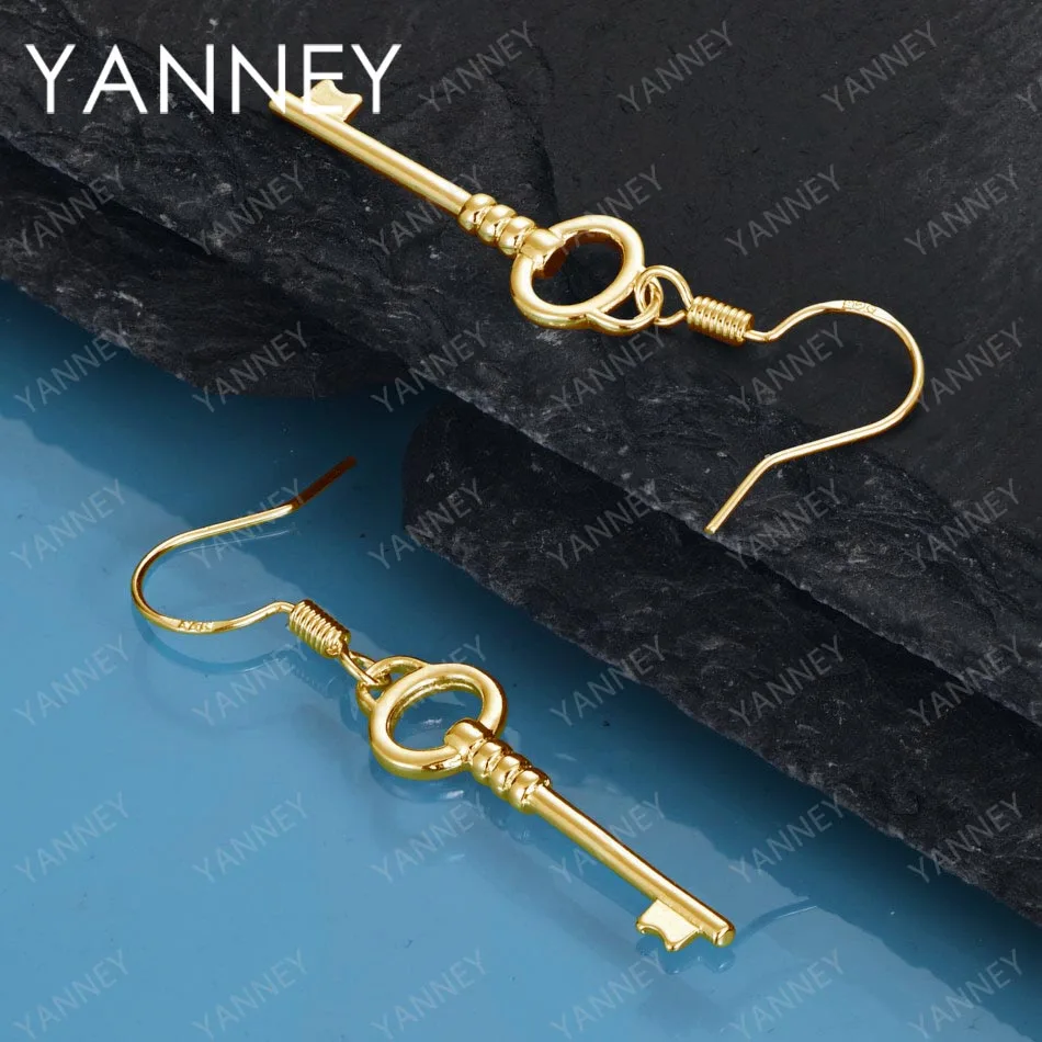 

Wholesale 925 Sterling Silver 18K Gold 45MM Simple Fashion Key Earrings For Women Charm Gift Jewelry Wedding Accessories