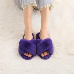 Eyriphy Women Slippers Warm Slippers Faux Fur Bedroom Slides Fluffy Slippers Open Toe Indoor House Shoes Cozy Plush Women Slides