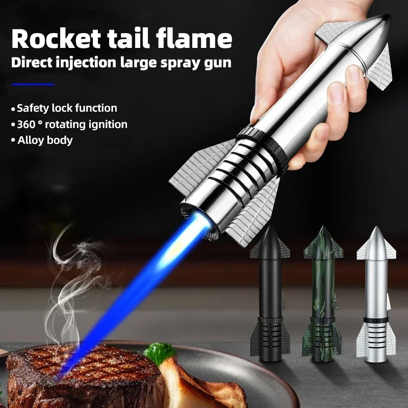 Rocket Large Firepower Gun Metal Direct Injection Blue Flame 360 ° Inverted Ignition Double-sided Heat Spray Gun Kitchen Tools