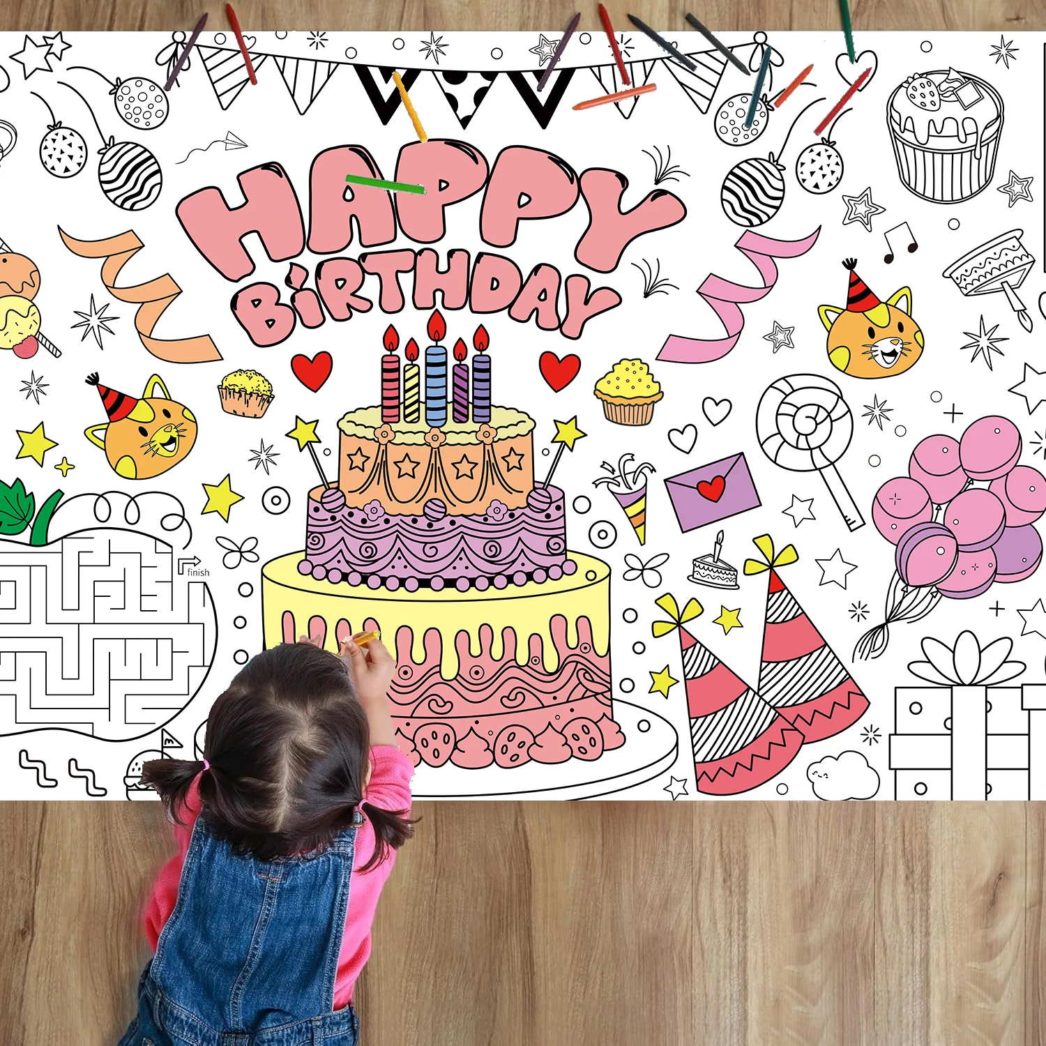 Birthday Coloring Books for Kids Gift Castle Large Coloring Halloween Christmas Poster Coloring Tablecloth for Chirldren Toys