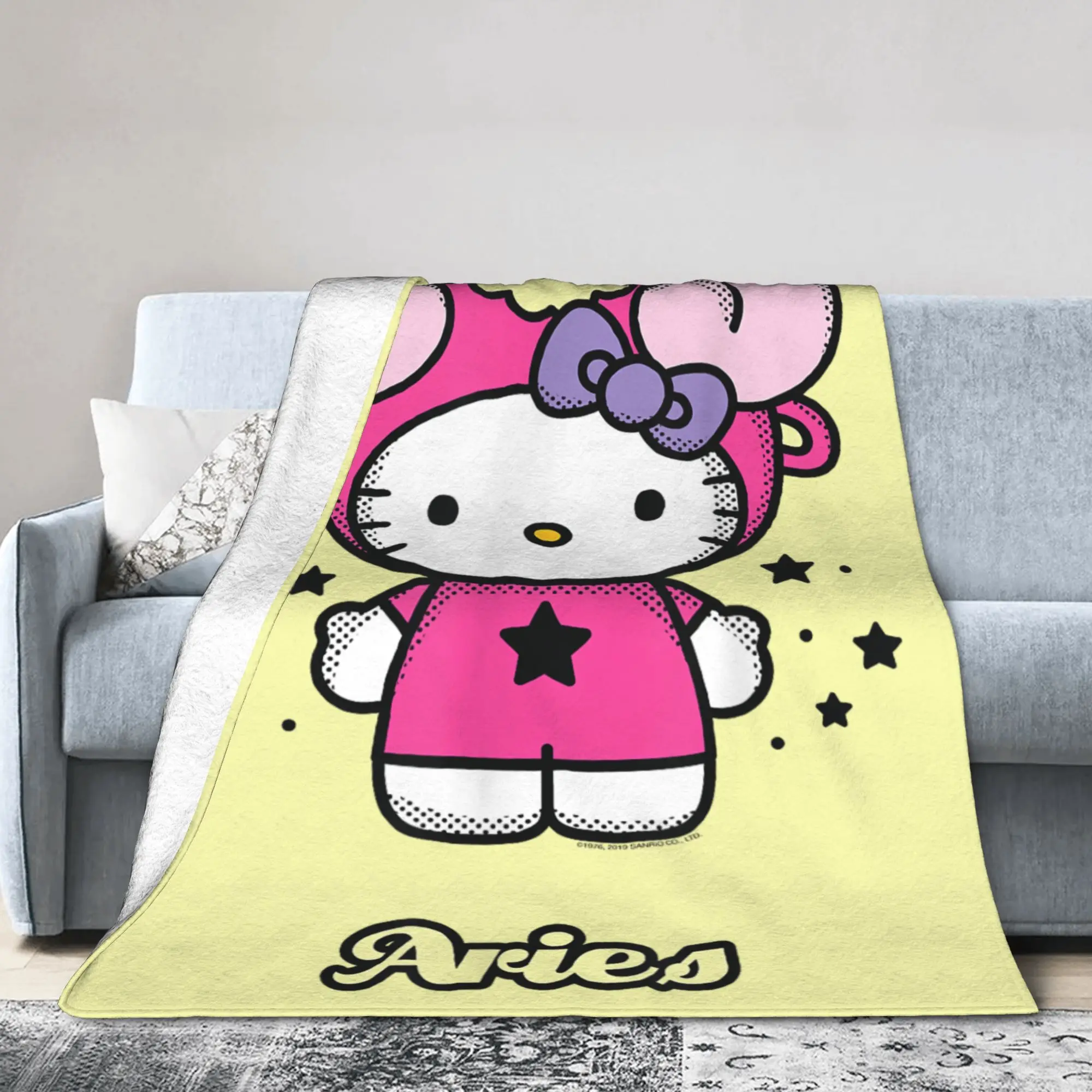 

Hello Kitty Zodiac Aries Blanket Flannel Greece Astronomy Ultra-Soft Throw Blanket for Bedspread Quilt Multifunction