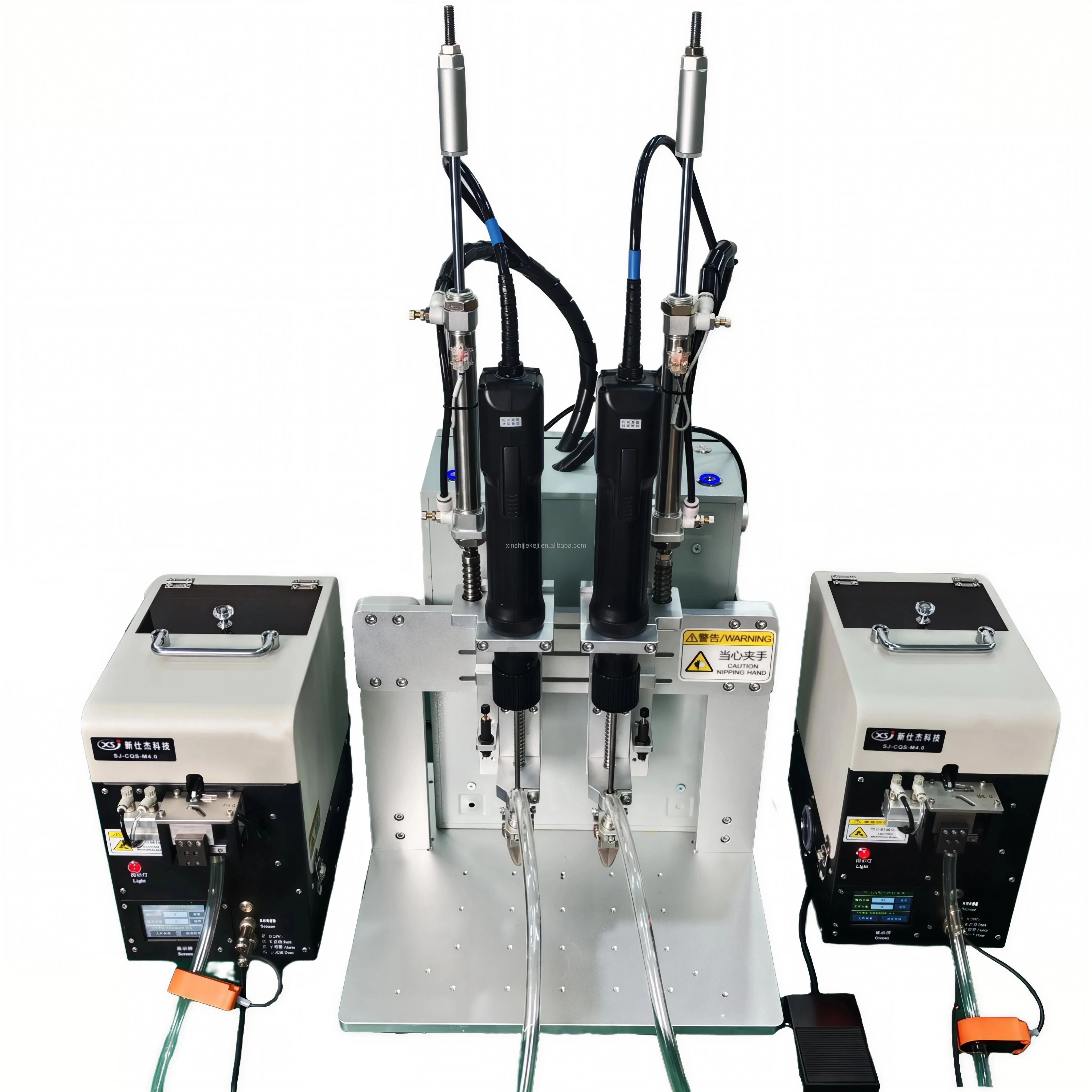 Automatic screw locking machine PLC touch screen control, double electric screw feeder, motor foot switch start, tight screw