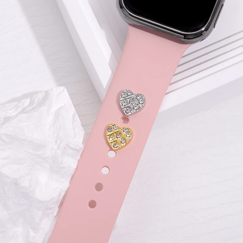 Glitter Heart Decorative Charm for Apple Watch Silicone Watchband Accessories Charm Lovely Cartoon Cute Jewelry for Iwatch Strap