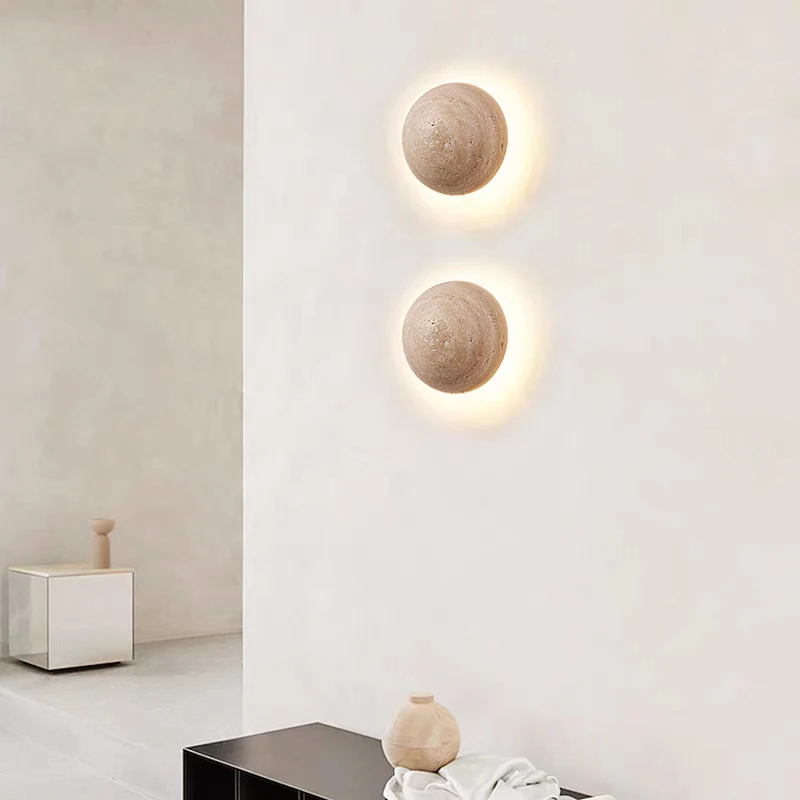 

Nordic Bedroom Stone Wall Lamp Japanese Wabi-sabi Living Room Cream Wind Staircase Wall Atmosphere Circle LED Wall Lamps