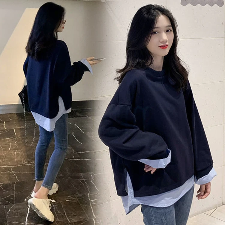 2024 Lente En Herfst Zwangere Vrouwen Mode Stijl Losse Fleece Jas Marineblauwe Zwangerschaps Sweatshirts Casual Zwangerschap Hoodies