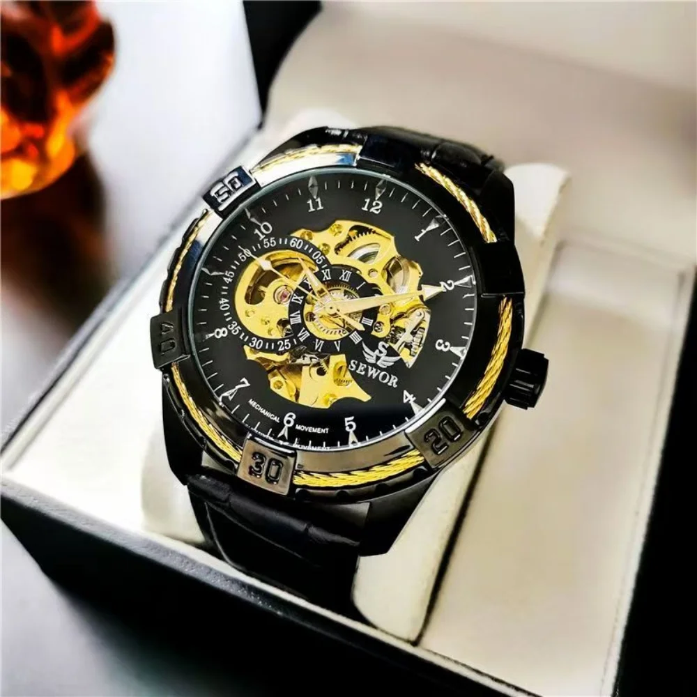 Reloj Mecánico Automático para Hombre con Tourbillon Hueco y Características Luminosas, Diseño Hueco, Reloj de Lujo para Hombre, Moderno y Elegante, Modelo de Alta Gama, Opción de Regalo Popular, Reloj Mecánico Duradero, Preciso y Económico