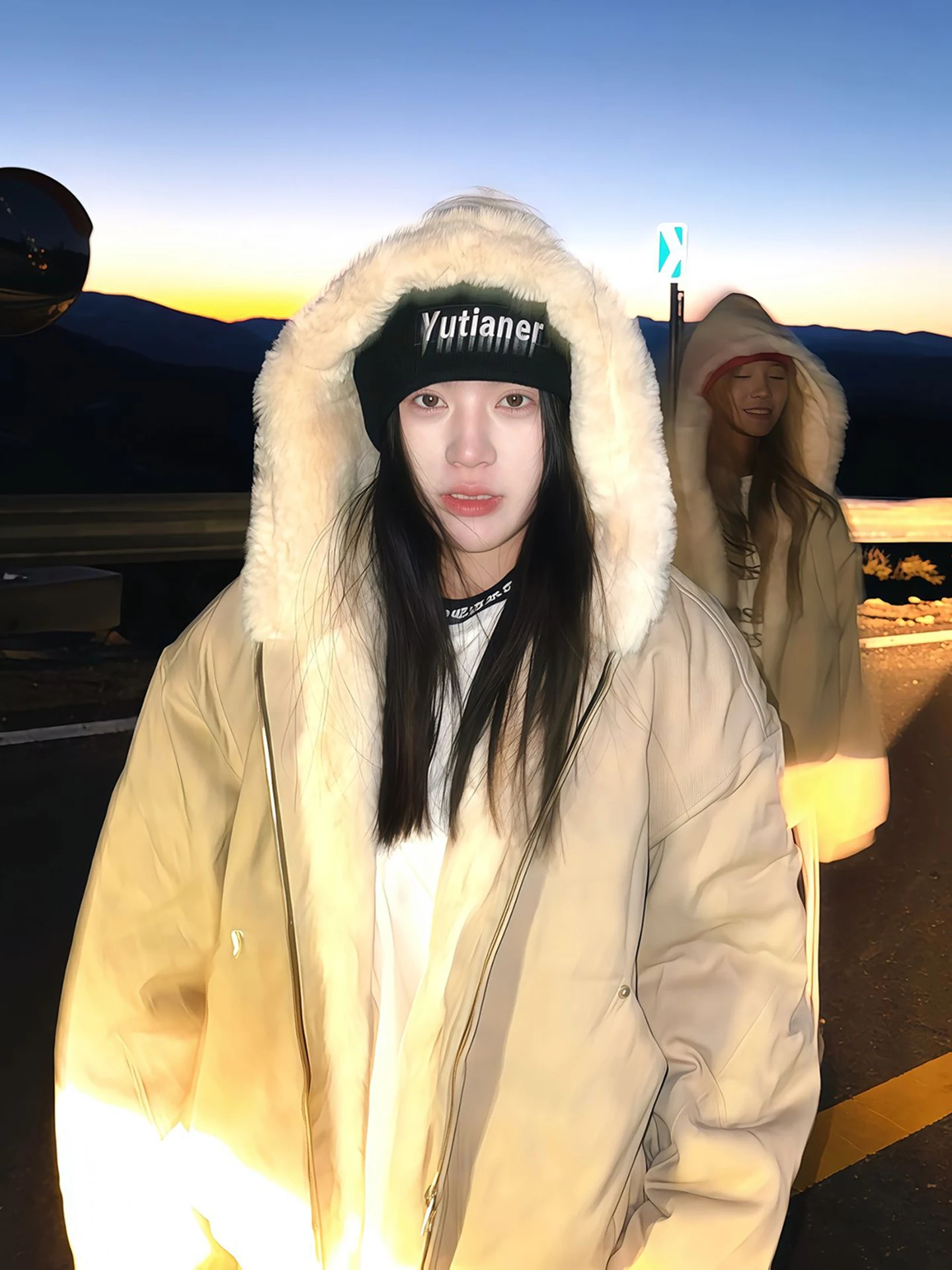 レトロアメリカンファージャケット男性女性綿コート大理石の毛皮の襟付きフード付き秋冬暖かいスタンドフィットジーンズジャケット